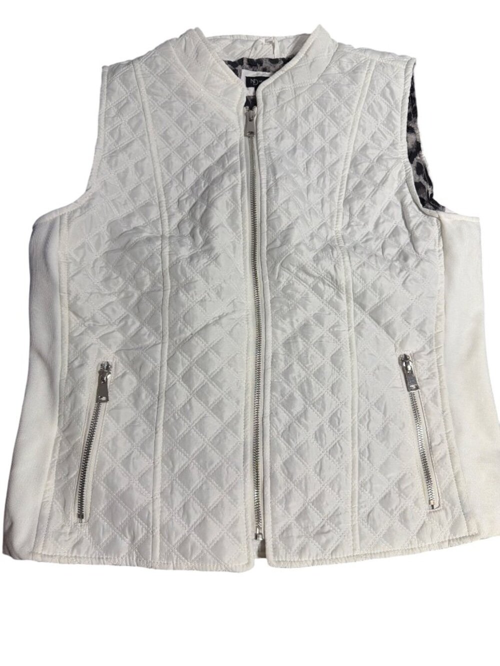 New Directions White Quilted Puffer Vest Leopard Print Lining Size M NWT